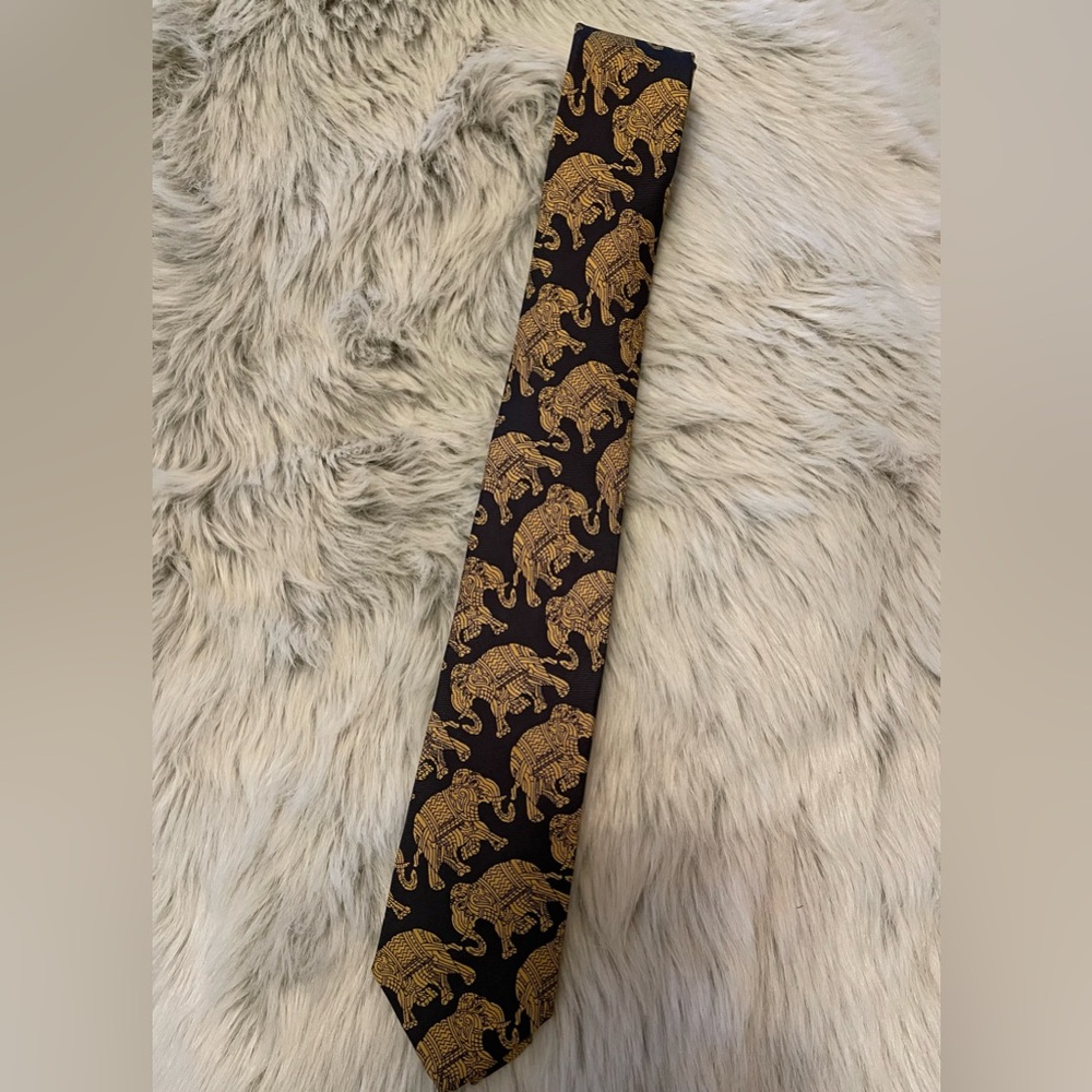 Crewcuts Boys Black and Gold Elephant Pattern Silk Tie